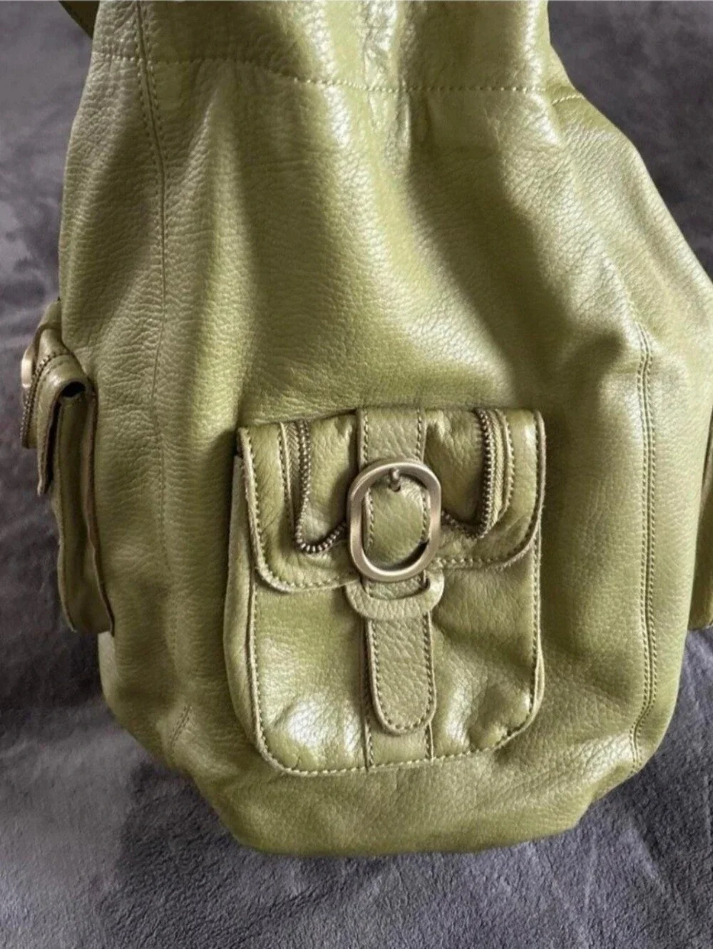 Rough Roses Lime Green Leather Drawstring Shoulder Bag